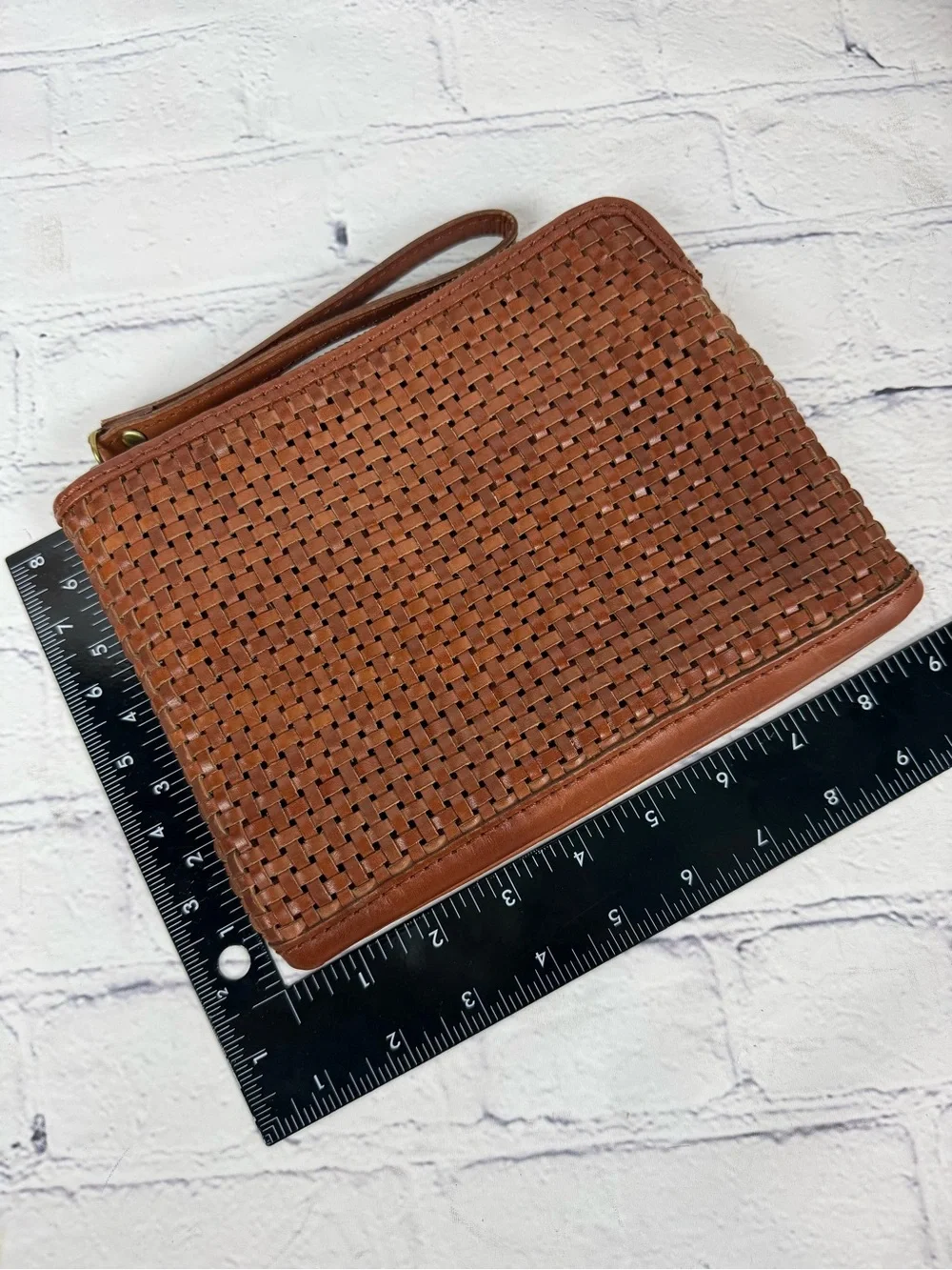 Patricia Nash Leisha Woven Cognac Leather Wristlet Clutch NWOT